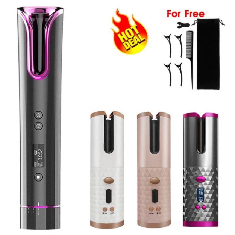 kabellos Automatische Haar Curler eisen drahtlose Eisstockschießen Eisen USB Aufladbare Luft Curler für Locken Wellen LCD Anzeige Keramik Lockige