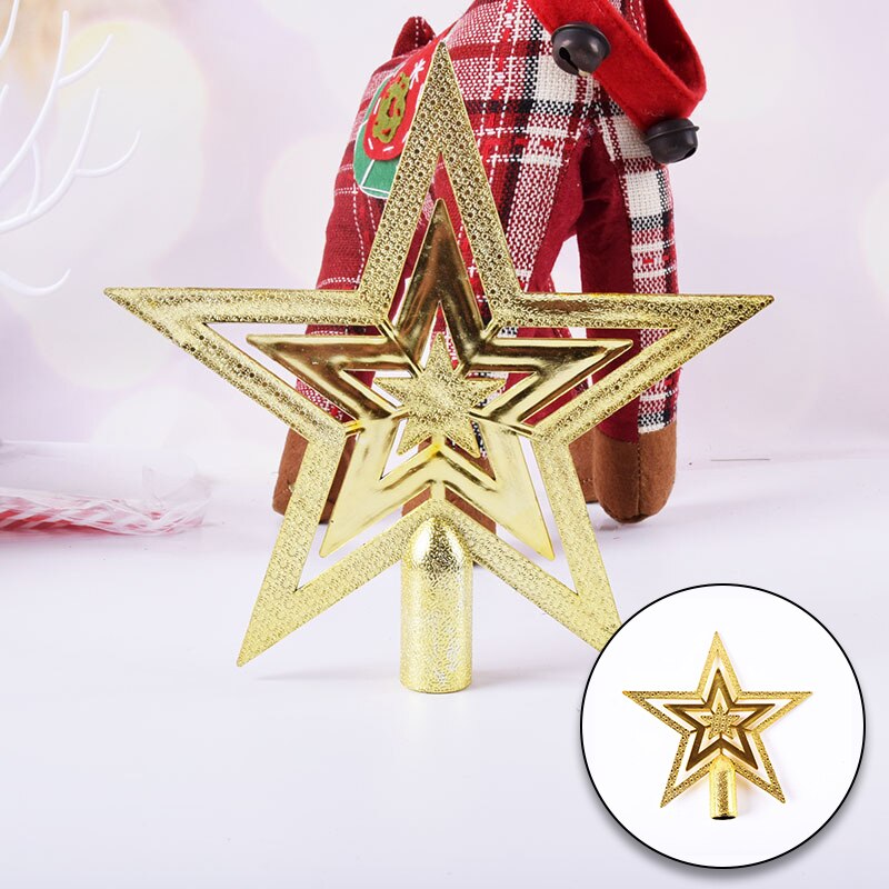 1pc Gold Silver Red Star Christmas Tree Top Star 3D Five-point Star Christmas Home Table Topper Xmas Decoration Merry Christmas