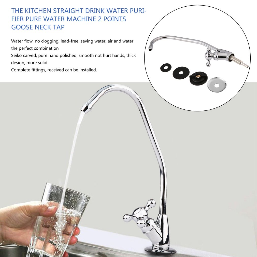 Straight Drinking Water Purifier Stainless Steel Drinking Water Filter Faucet Reverse Osmosis Sink Tap 2 Gooseneck Faucet