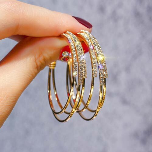 Ægte 925 sterling sølv nåle øreringe til kvinder smykker store runde rhinestone rose guld erklæring fest øreringe: Guldfarve