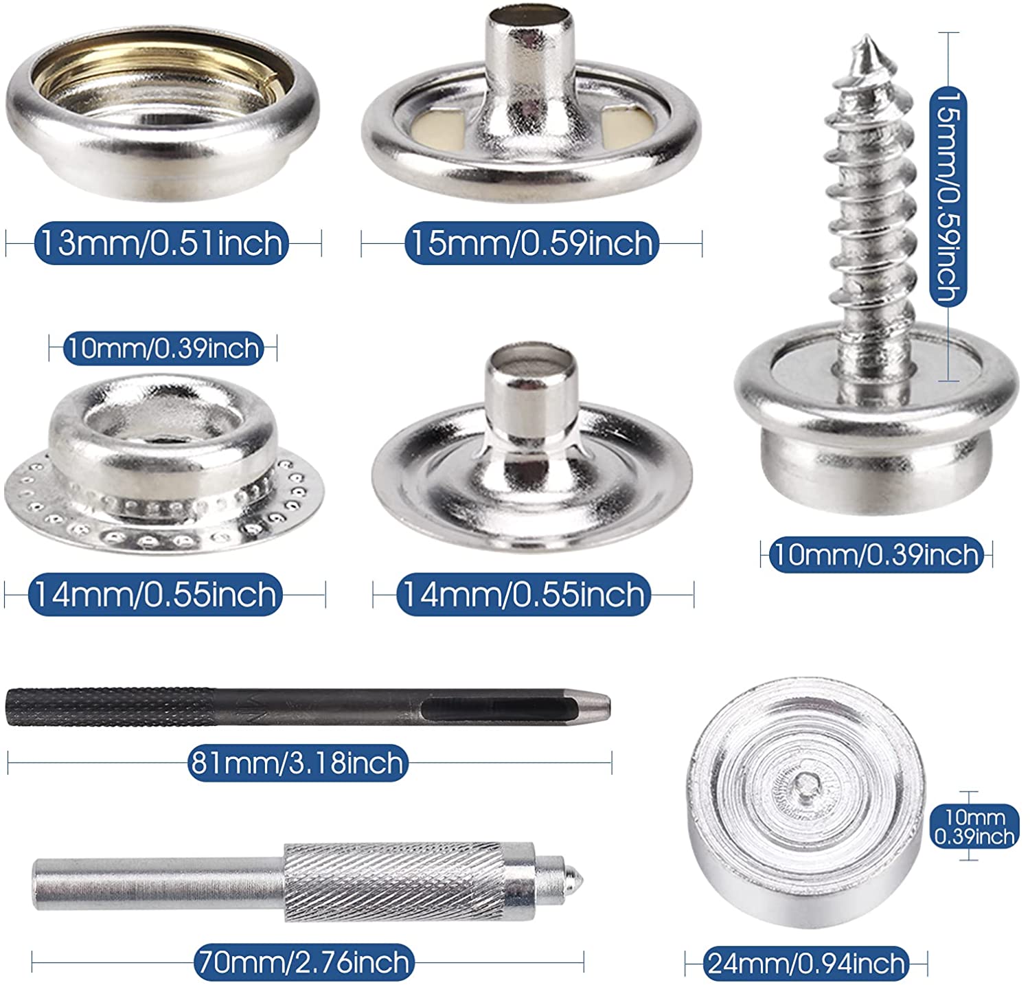 323 Piece Canvas Snap Kit Marine Grade Stainless Steel for DIY Cover Canvas Snap Kit with Material Hole Punch and Setting Tools