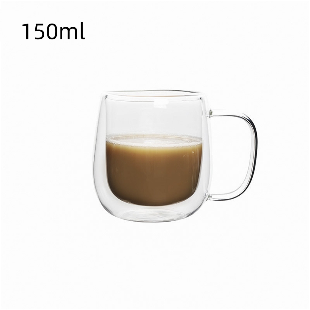 1 st Dubbelwandige Glazen Koffiekop met Handvat Geïsoleerde Glazen Espressokopjes Voor Koud/Warm Drank Americano/Lattes/Thee/Sap/Melk: Oranje