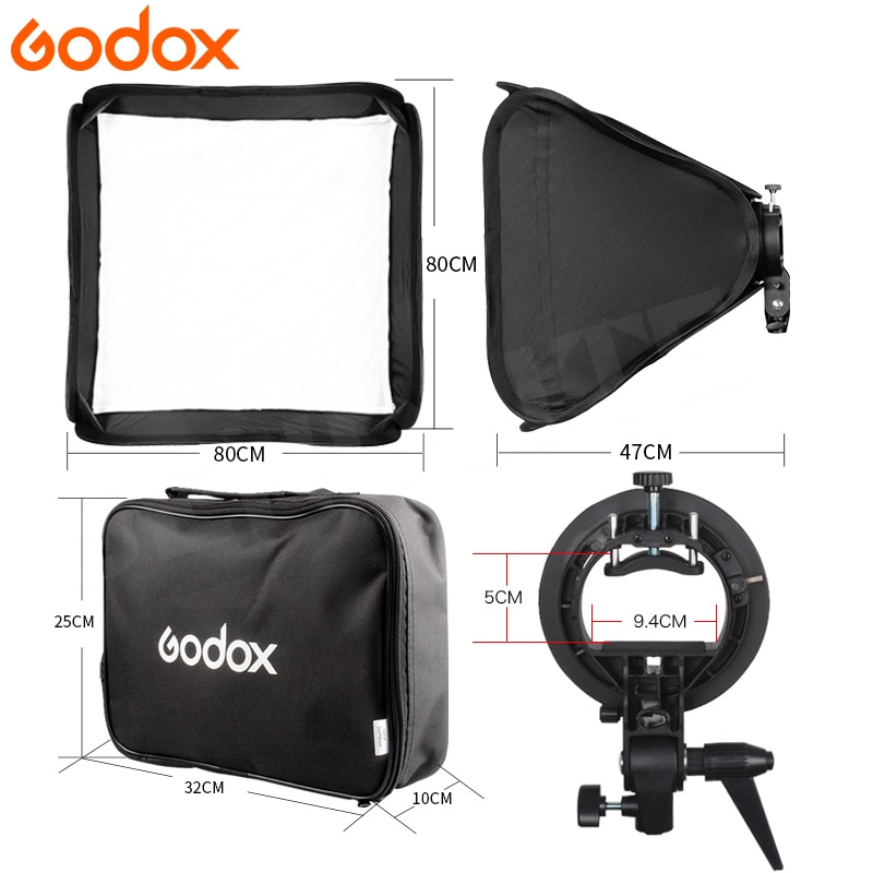 Godox-Softbox plegable de 80x80 cm, soporte tipo S, soporte Bowens, Kit de bolsa para speedlite de estudio fotográfico
