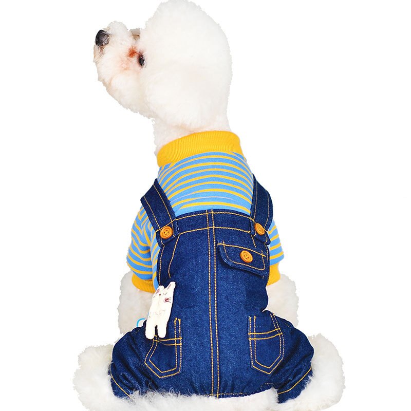 Høst og vinter nyeste stil hundeklær stripete fleece denim overalls dobbeltlags firbens tykk hunde-overall overall: Blå / Xs