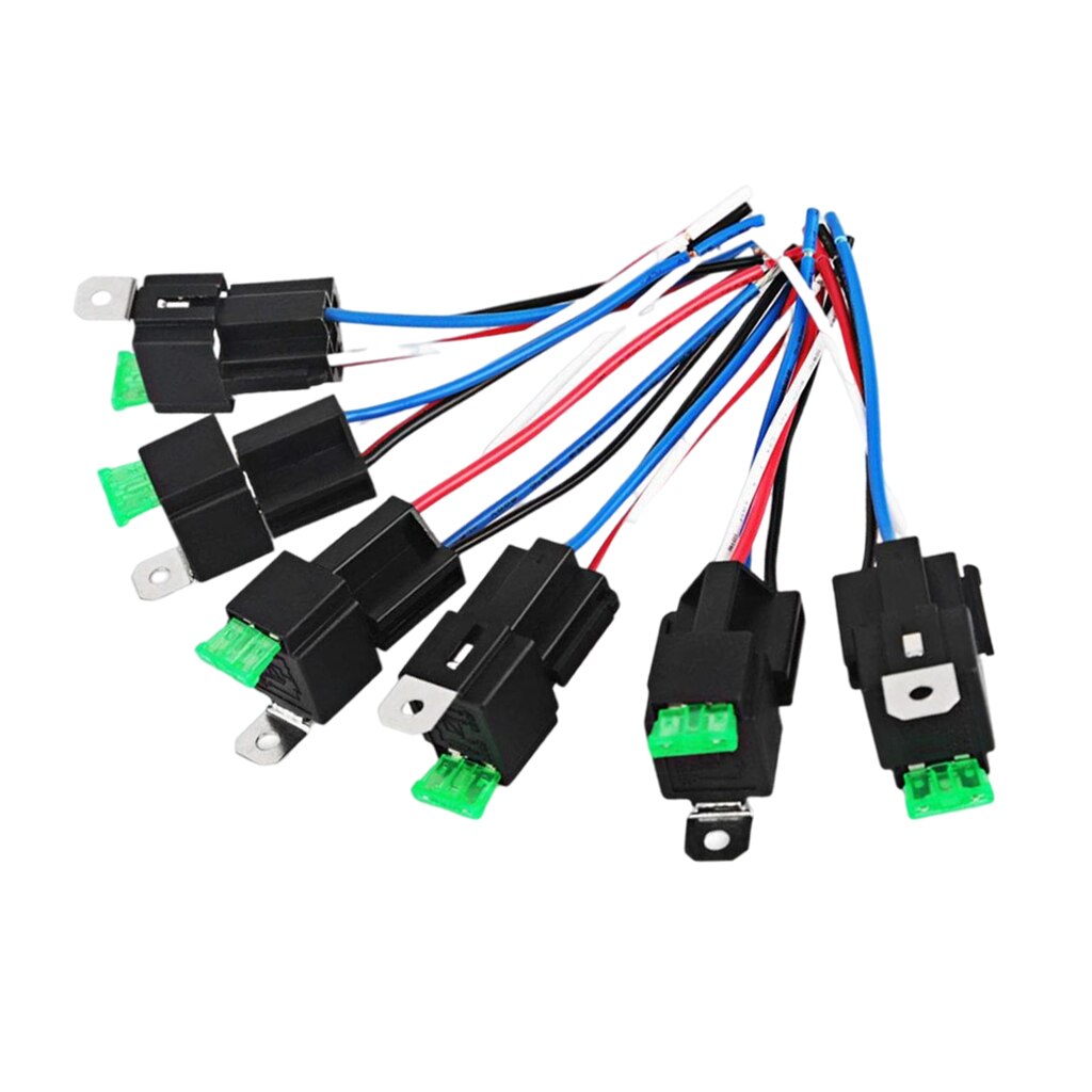 6 Pack 5PIN Automotive Relay Switch Harness Kit 30A Fuse 14AWG Wire 14 AWG Wires Fuse Relay car Truck Socket kit