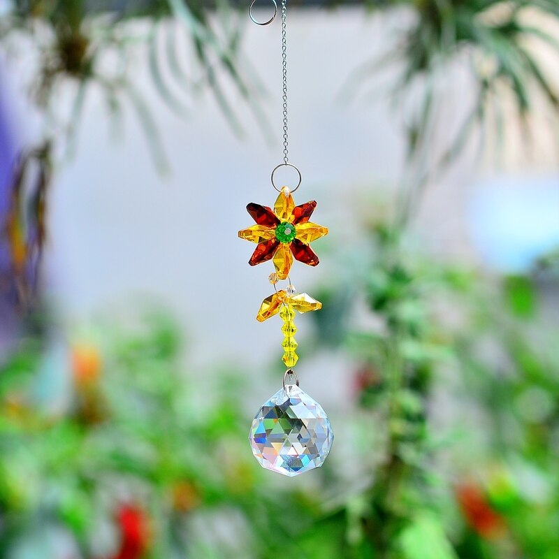 KaiNai Garden Suncatcher Flower Deco Rainbow Maker hanging crystal prisms window crystals home decoration original: brown yellow
