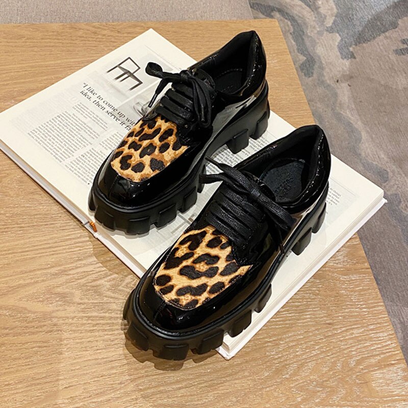 Lente herfst dames plateauschoenen dikke zool casual schoenen dames flats veterschoenen oxford schoenen dames schoenen loepard