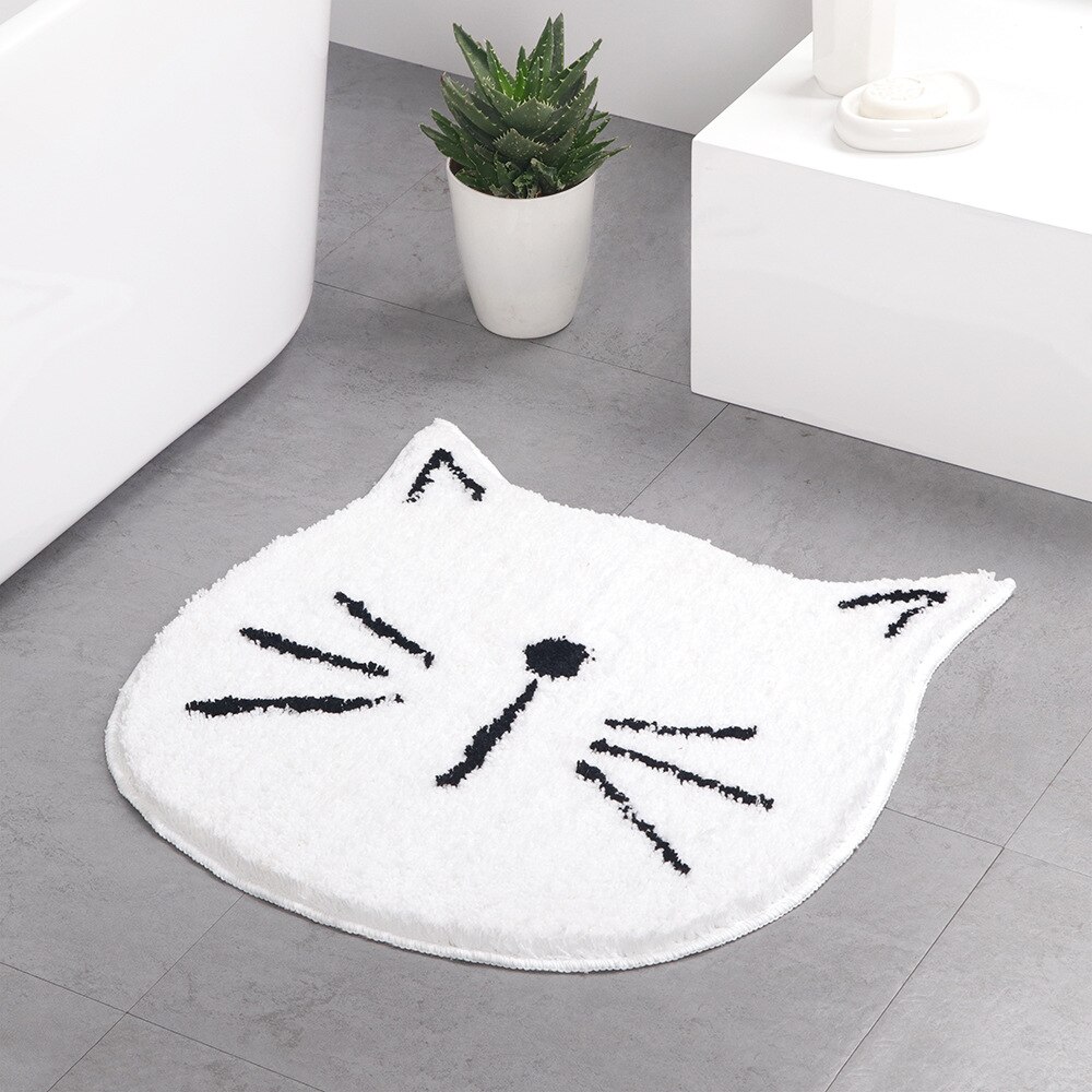 Katteformet gulvmåtte indgang dørmåtte badeværelse tæppe stue tæppe vandabsorberende bademåtte antislip fodtæppe househod tæppe: Hvid