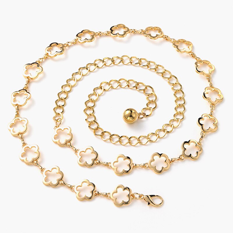 Vrouwen Ketting Riem Zilver Goud Hart Bloem Tailleband Riemen Voor Broek Jurk Jeans Klassieke Liefde Hart Holle Gordel Riemen: Flower Gold