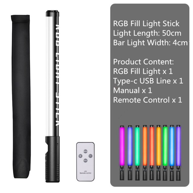 Bâton de lumière RGB portable, Rechargeable par USB, avec supports de trépied, support de fête, lampe de remplissage, 3200-5600K: No Tripod