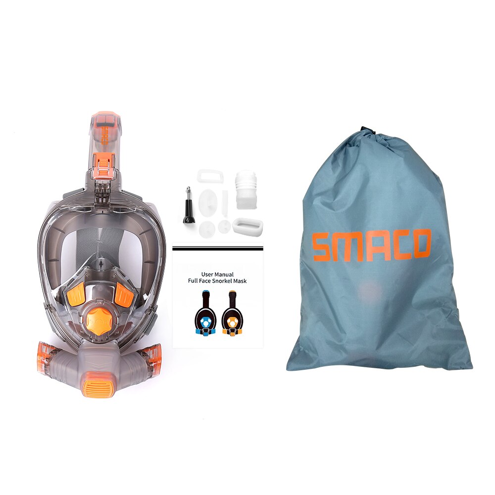 Smaco – masque intégral de plongée sous-marine pour adultes et jeunes, avec tuba, Anti-buée, à vue large, étanche, avec support de caméra: S/M
