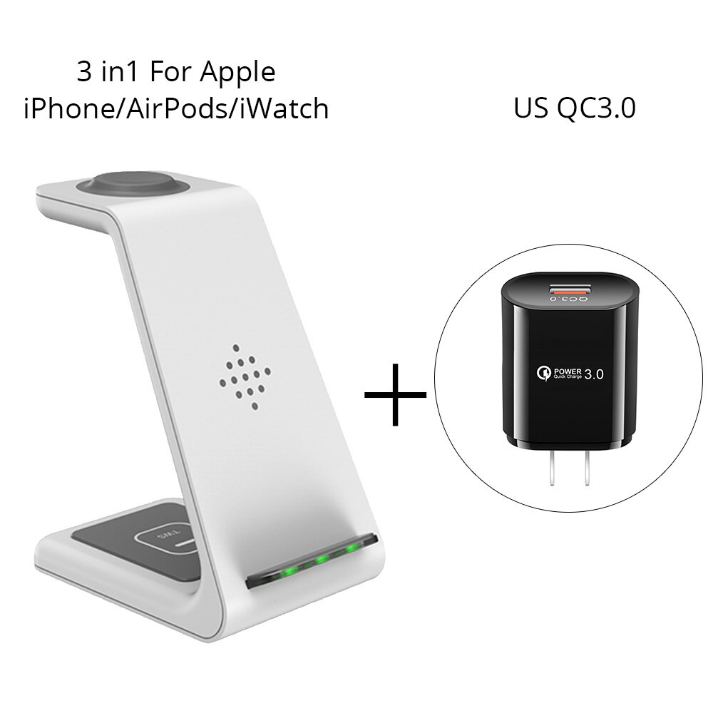 Stazione di ricarica Wireless Betty Qi 3 in 1 per supporto telefono Apple Samsung Watch Airpods Pro caricabatterie Wireless a induzione iWatch: For iPhone ES White