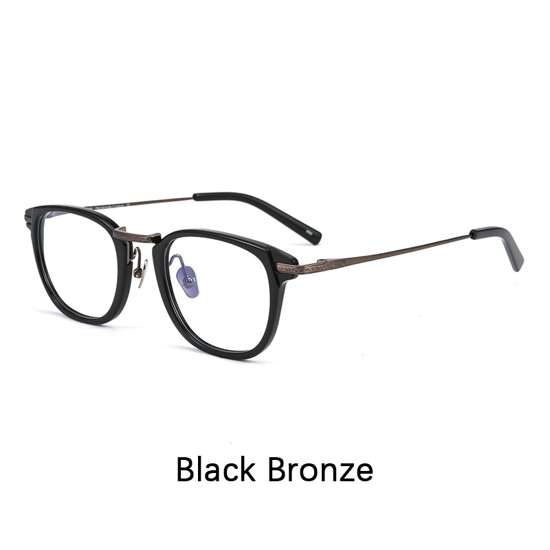 Montura de gafas cuadradas japonesas de titanio para mujer, anteojos fotocromáticos antiluz azul a la , de acetato, con montura completa, 2024: Negro / Castaño
