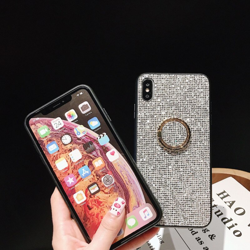 Eenvoudige Strass Beugel Mobiele Telefoon Case Voor Iphone X Xs Xr Xsmax 8 7 6 6S Plus Glossy Anti Bescherming Cover