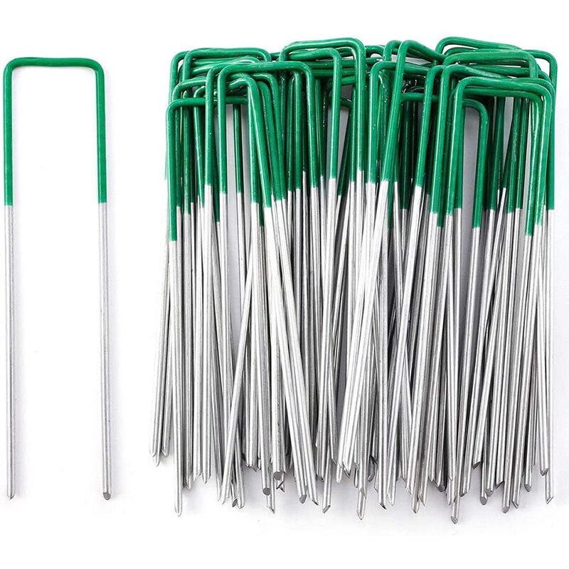 Clavo de fijación en forma de U para césped fijo, 50/100 piezas, de acero galvanizado, para fijación de tela de césped verde, 15cm