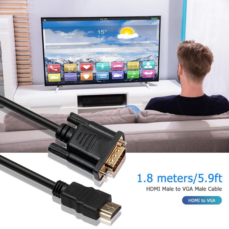1.8m 6ft 1080P HDMI Male to VGA HD15 Male Video Converter Adapter Cable
