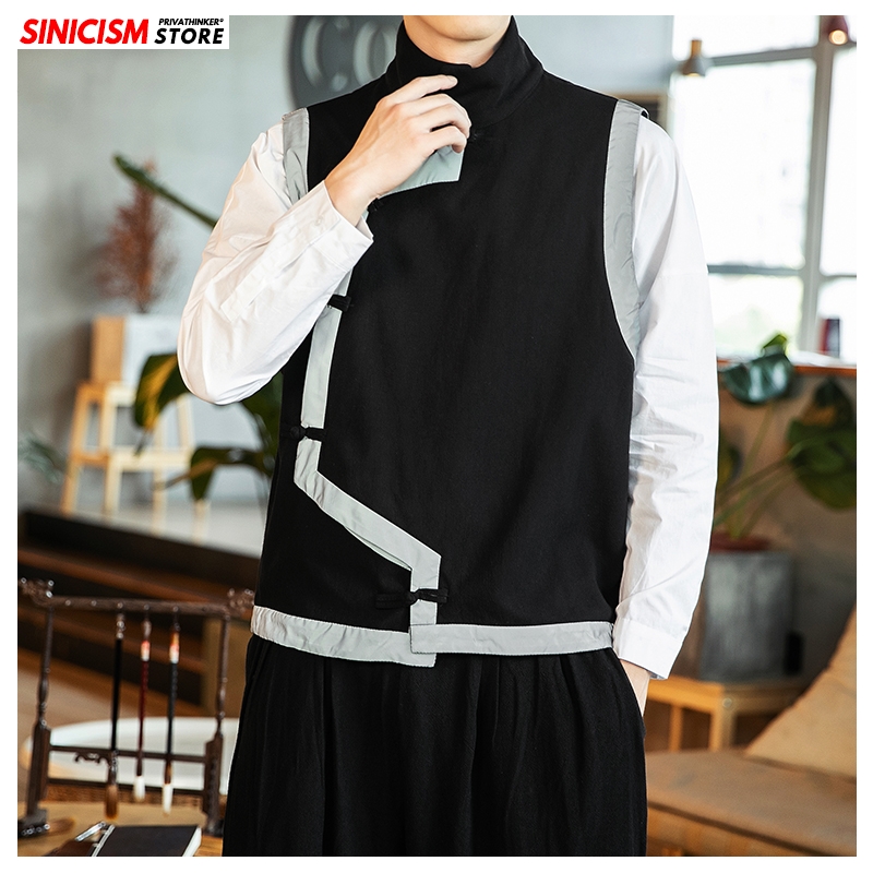 Sinicism Store homme veste hommes Style chinois Streetwear gilets automne épaissir Vintage manteaux traditionnel col haut hauts