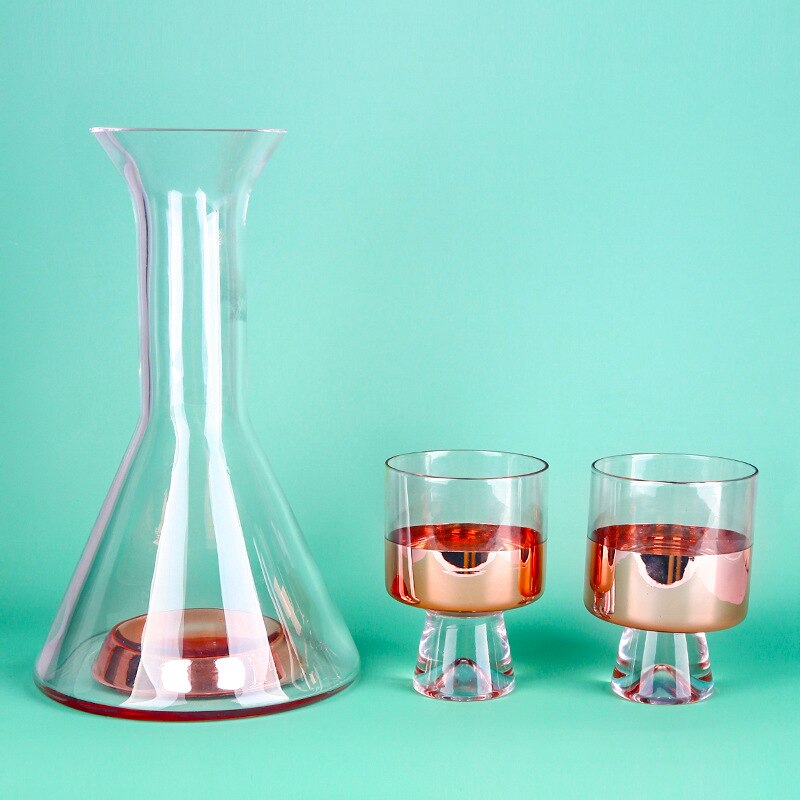 Jarra de cristal, jarra para agua cliente, hervidor frío, contenedor de jugo, botella de vidrio, bote de agua fresco, café, té, bebida para Cocina: Pink 1 Pot 2 Cups