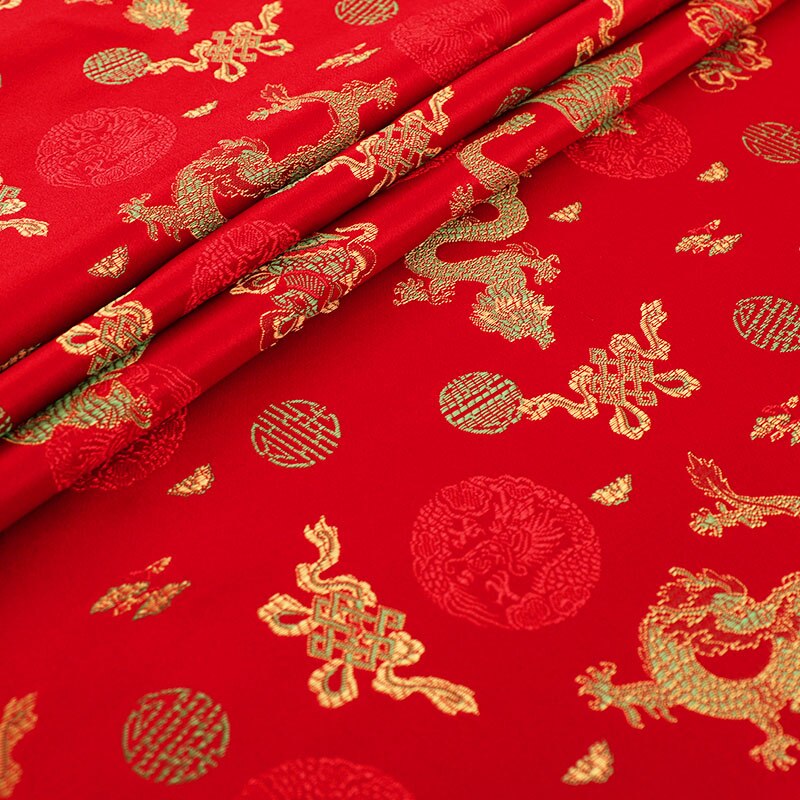 Chinese dragon pattern satin brocade jacquard pattern seam fabrics for sewing cheongsam and kimono garment patchwork: Default Title