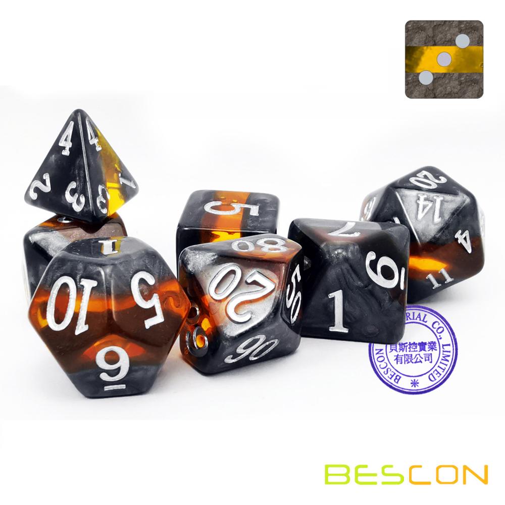 Bescon Minerale Rotsen Gem Wijnstokken Polyhedral D & D Dobbelstenen Set Van 7, rpg Rol Playing Game Dobbelstenen 7 Pcs Set Van Amber