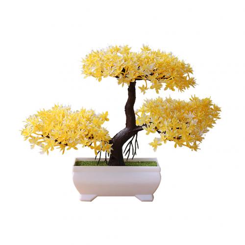 Realistinen keinotekoinen vihreä ruukku tervetuloa mänty jäljitellä bonsai-simulaatio keinotekoinen ruukkukasvi ornamentti kodin koristelu: Keltainen