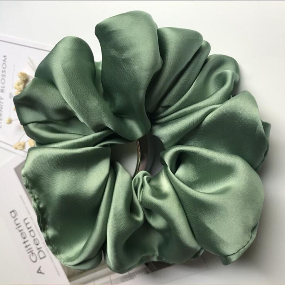 Chouchous élastiques surdimensionnés en caoutchouc pour femmes, accessoires pour cheveux, en Satin lisse: vert clair