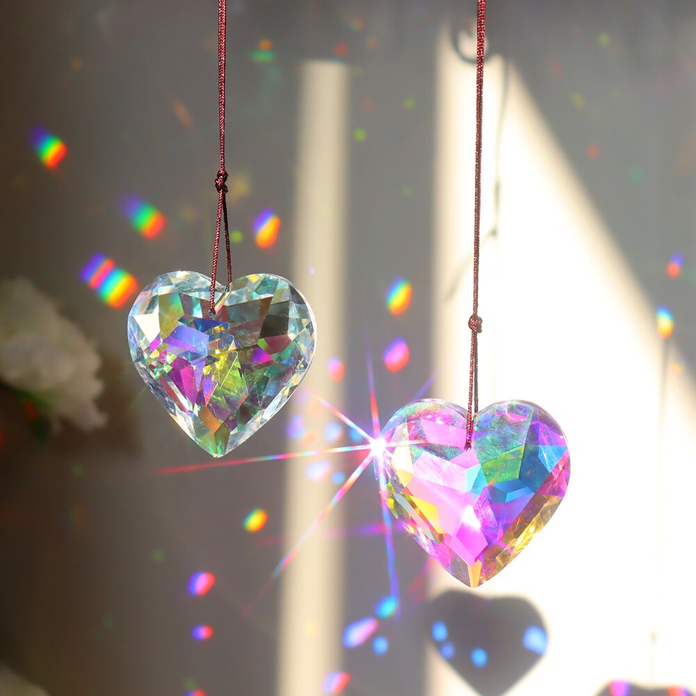 Crystal Windchimes Ornaments Heart Love Crystal Window Craft Outdoor Garden Hanging Pendant Wind Chimes Sun Catchers Decoration