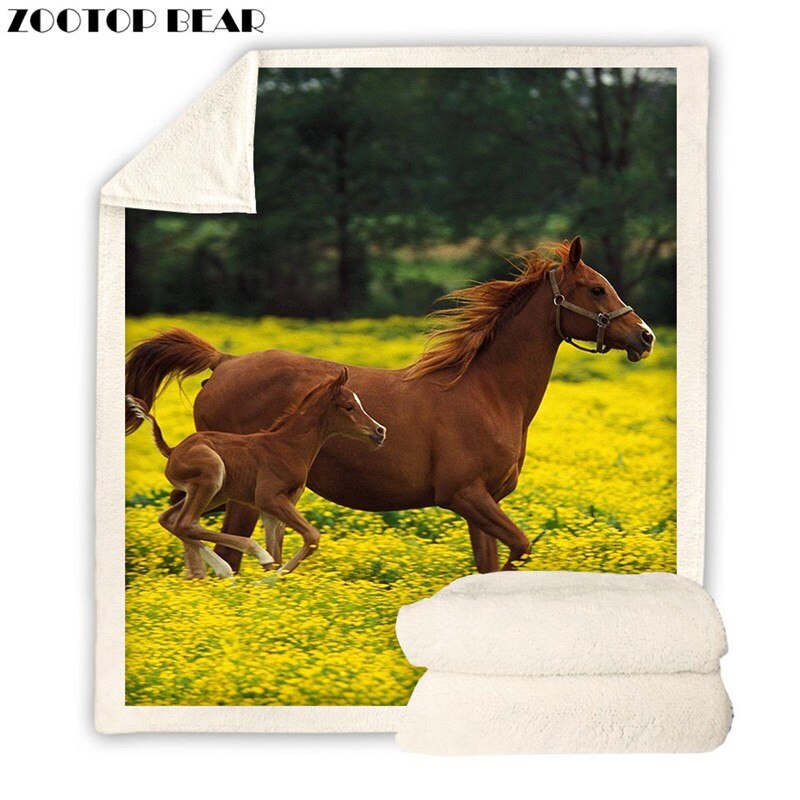 Sherpa Fleece Blanket Boy Horse Plush Blanket Animal Home Travel Adult Bedclothes ZOOTOP BEAR
