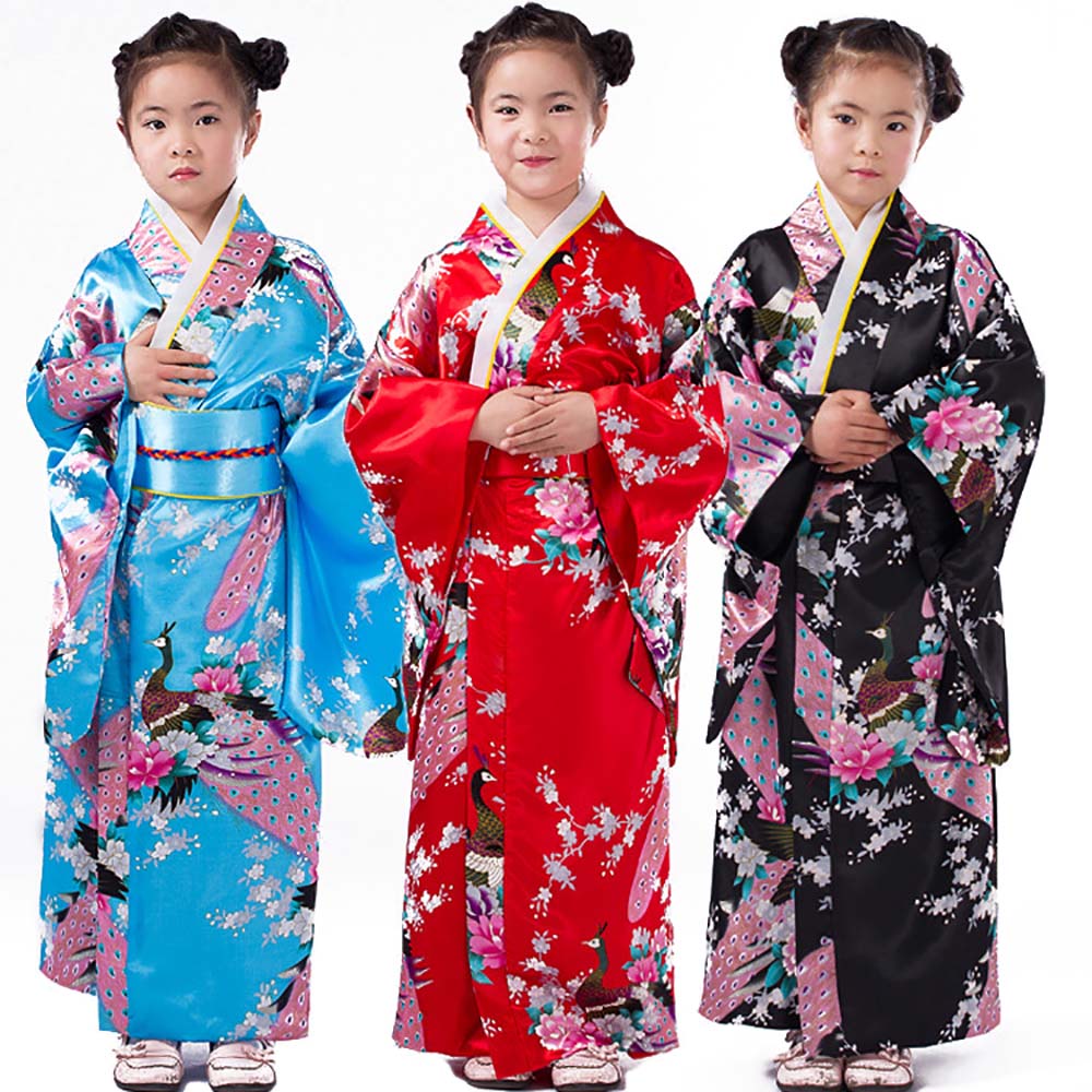 Kinder Mädchen Vintage Floral Kimono Yukata Japanischen Traditionellen Kostüm Silk Satin Kimono Robe Kleid für Kinder Geisha Cosplay