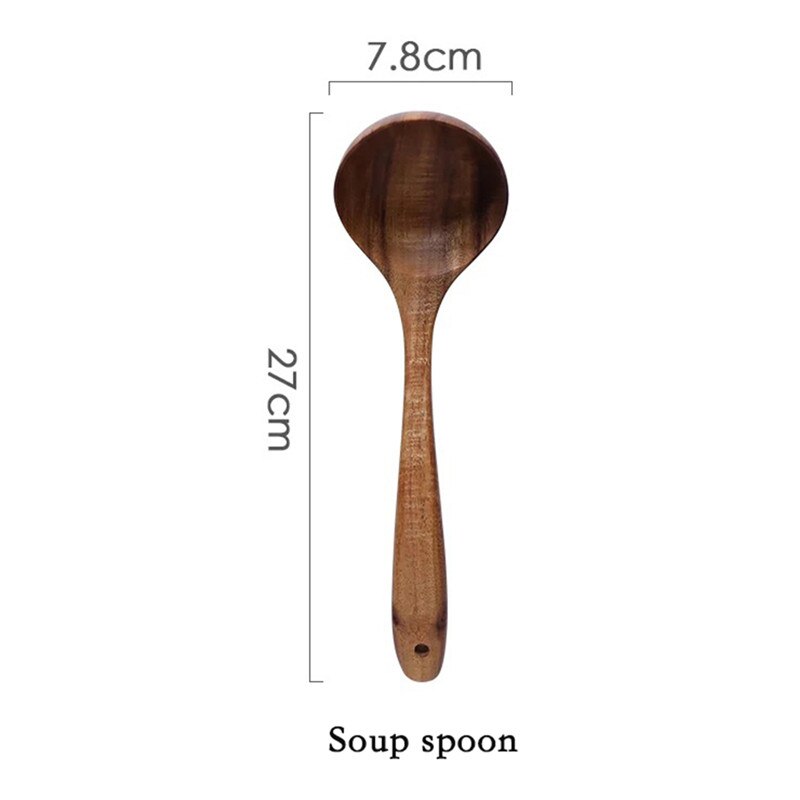 Vajilla de madera teca tailandesa Natural, cuchara, cucharón, colador de arroz largo, colador de sopa, cucharas de cocina, juego de herramientas: Style 4