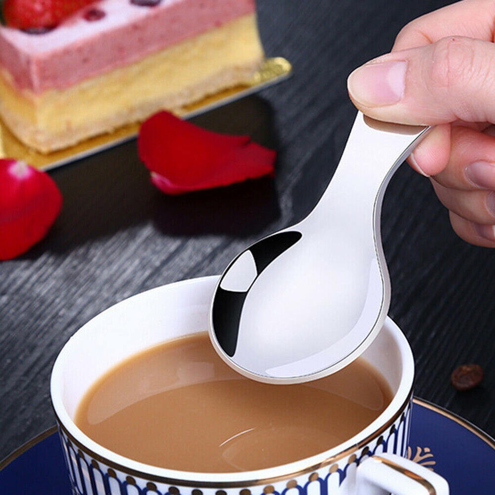 Tea Spoon Cute Children Round Stainless Steel Baby Ice Cream Soup Short Handled Safe Smooth Tableware For Kids