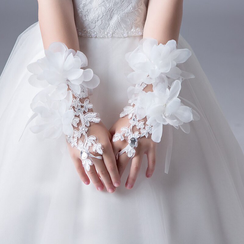 Gants de mariage en dentelle perlée pour les filles de fleurs rouge ivoire sans doigts gants de robe d'enfant pour la Performance de fête d'anniversaire enfants gants