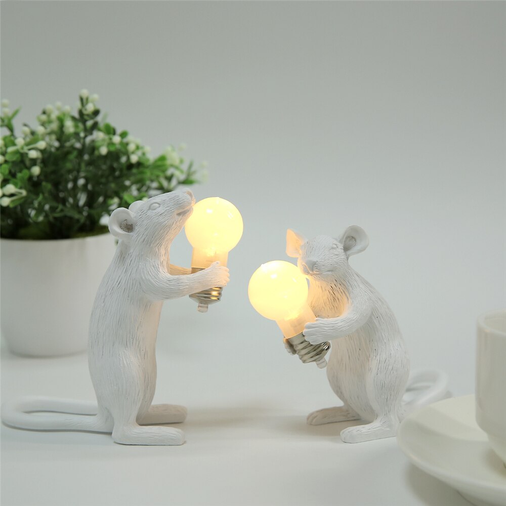 Kunstdier hars muis nachtlampje kat desktop decoratie muis lamp led kinderkamer bed ornamenten gouden tafellampen
