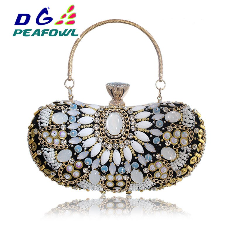Vintage perler kvinder clutch taske håndtasker kæde tilbehør metal dag koblinger fest bryllup aften tasker diamanter crossbody pung