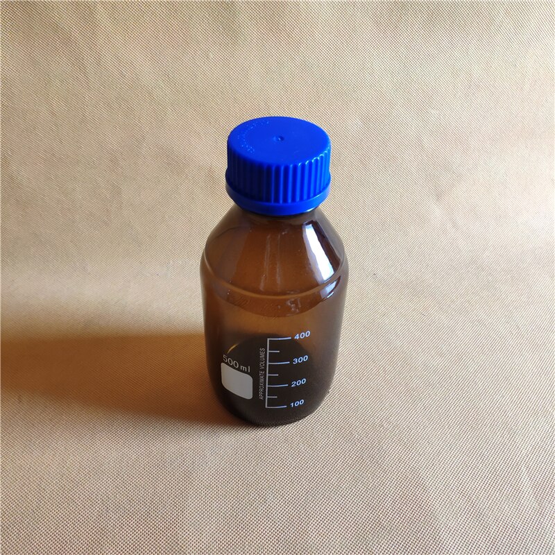 500ML Reagent Bottle,Amber Soda Glass,graduated storage bottles with GL45 blue screwcap,amber glass bottle