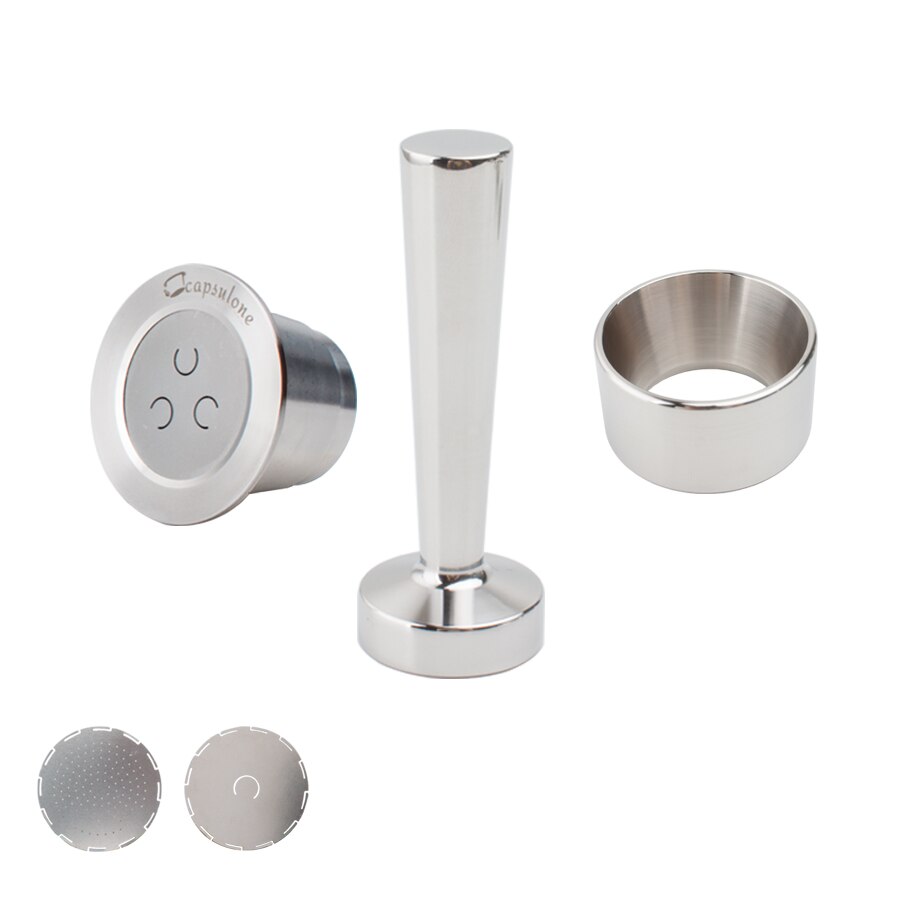 Capsulone 3. Metalowa kapsułka ze stali nierdzewnej kompatybilny ekspres robić kawy Nespresso wielokrotnego użytku gładka kapsułka 1 szt: 1cup 1tamper 1ring