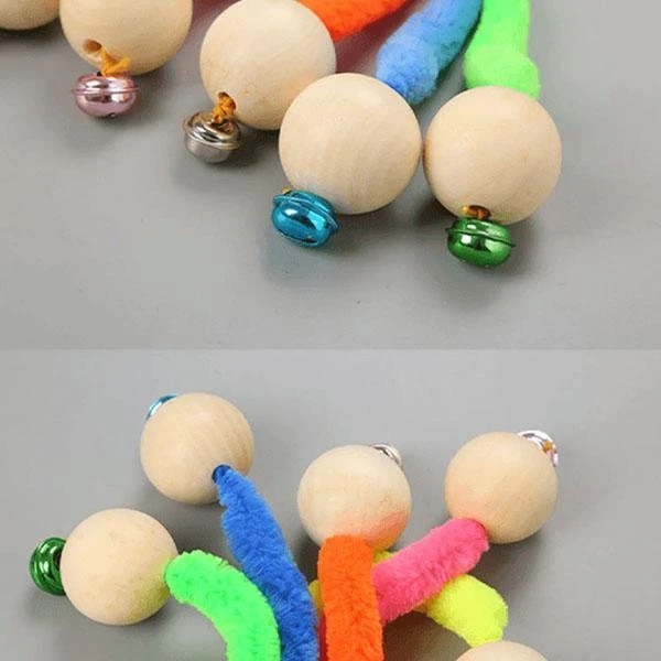 Wiggly, bolas, Cascabel para gatos, juguete para masticar, Bola de madera, Wiggly Tail, campana con sonido de gatito, morder, juguetes para gatos