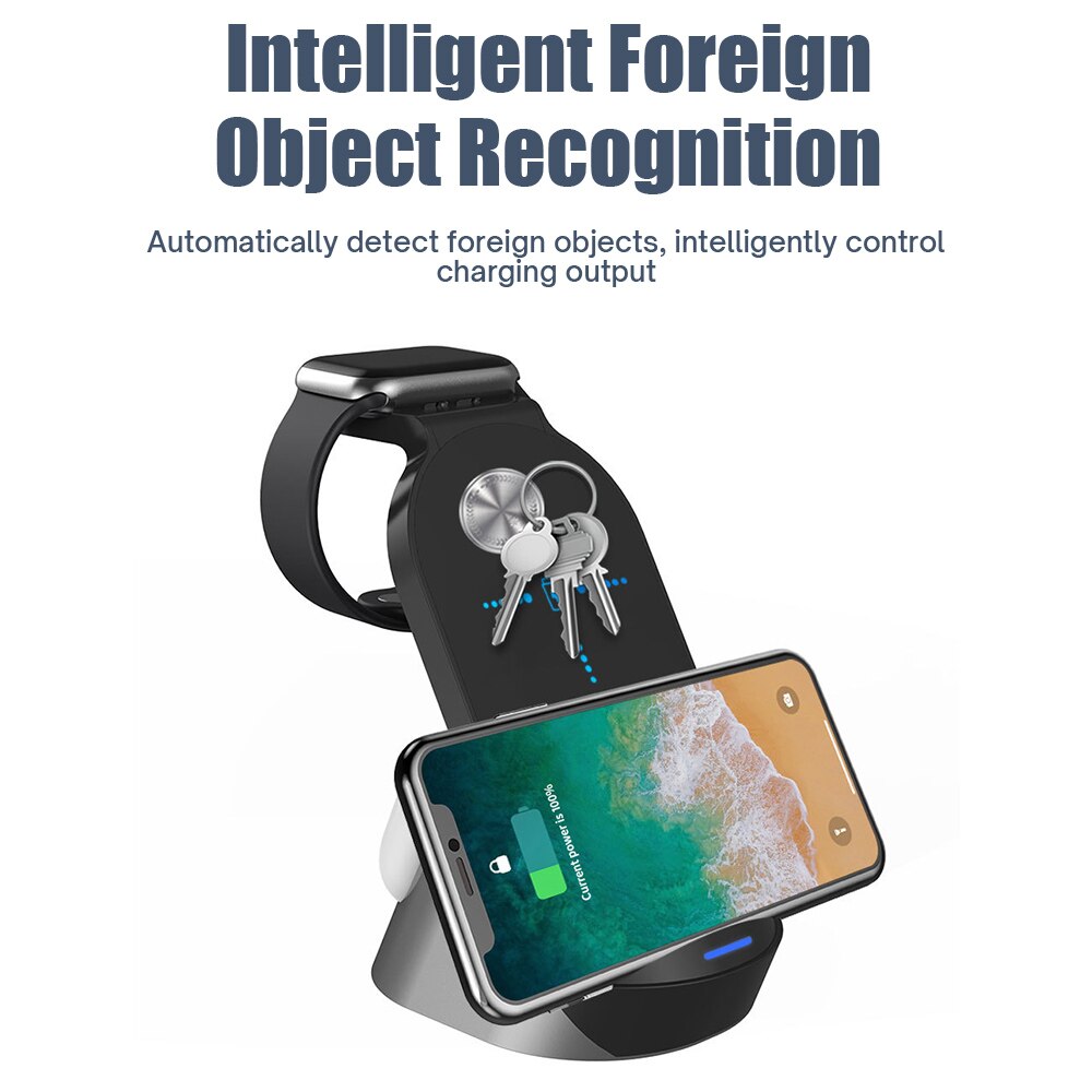 3 in 1 15w Qi Quick Wireless Charger Stand Dock For Apple Watch AirPods iPhone Samsung Xiaomi Phone Fast Induction Charging