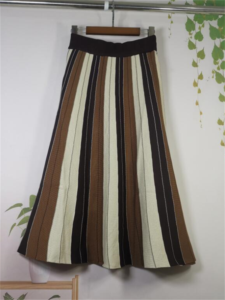 Höst vinter stickad kjol hög midja lång pennkjol kvinnor stickad avslappnad vintage maxikjol vintage varm tjock midi randig: Himmelsblå