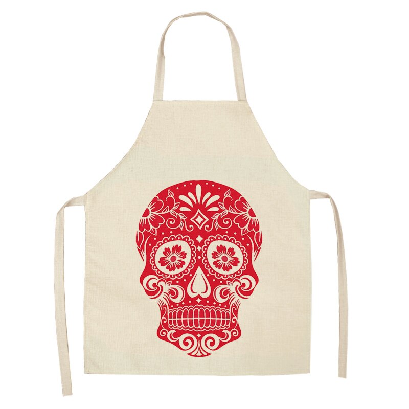 1Pc Skull Pattern Kitchen Chef Apron for Cooking Sleeveless Cotton Linen Aprons Adult Bibs Home Cleaning Accessories 53*65cm: O