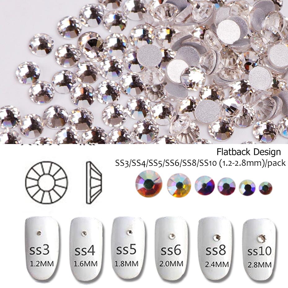 1440 stk ab hvide negle rhinestones sat flad tilbage negle strass krystal sten 3d nail art dekoration tilbehør værktøj  la880