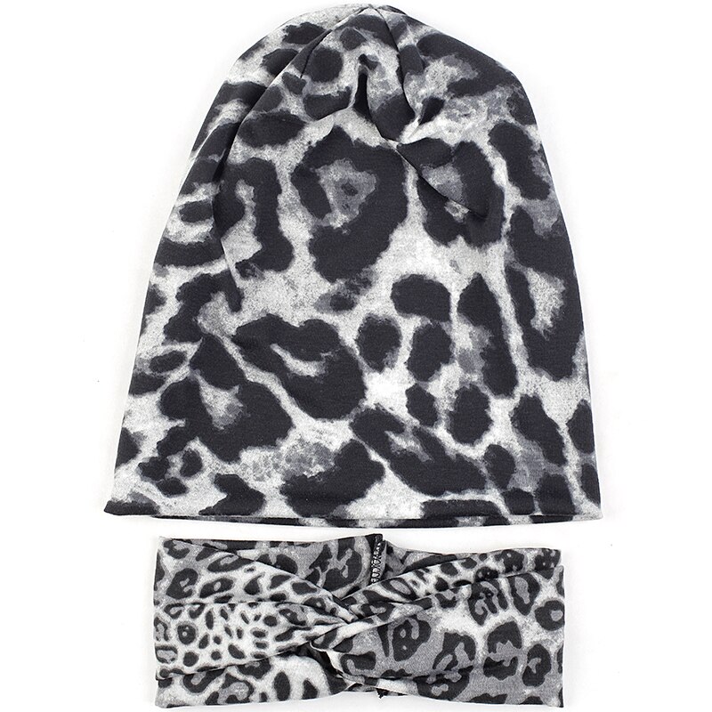 Geebro vinterhatte til kvinder mænd leopard blød bomuld polyester slouch huer hatte unisex hip hop hatte og kasketter: Da020- grå