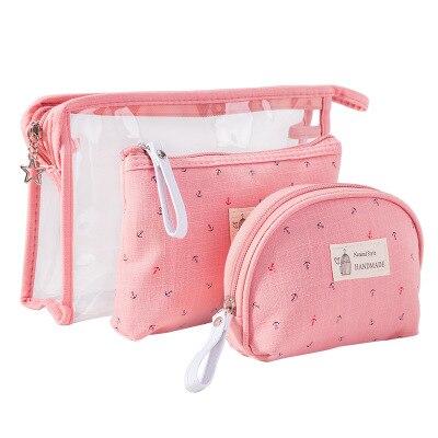 Hmunii dames s 3- delige make-up reistasset in verschillende maten, opbergtas, handvat, toilettas, multifunctionele reisaccessoires: Roze