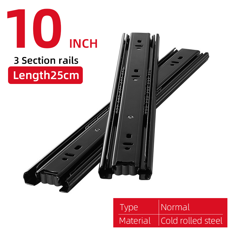 Cabinet Sliding Rail 10"-20"Steel Drawer Slides Soft Close Track Cushioned Silent Closing Three Section Sliding Rails Axis Slide: Normal 10inch 25cm
