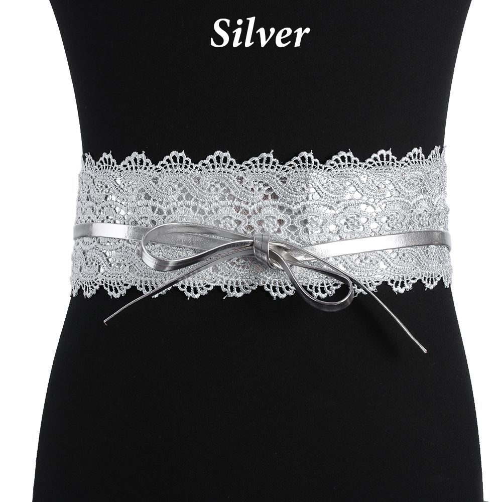 Vestido de boda para mujer, corsé ancho, cinturón de encaje, cinturón de cintura con autolazo para mujer, decoración colorida de banda de cintura de encaje a la: silver Waistband