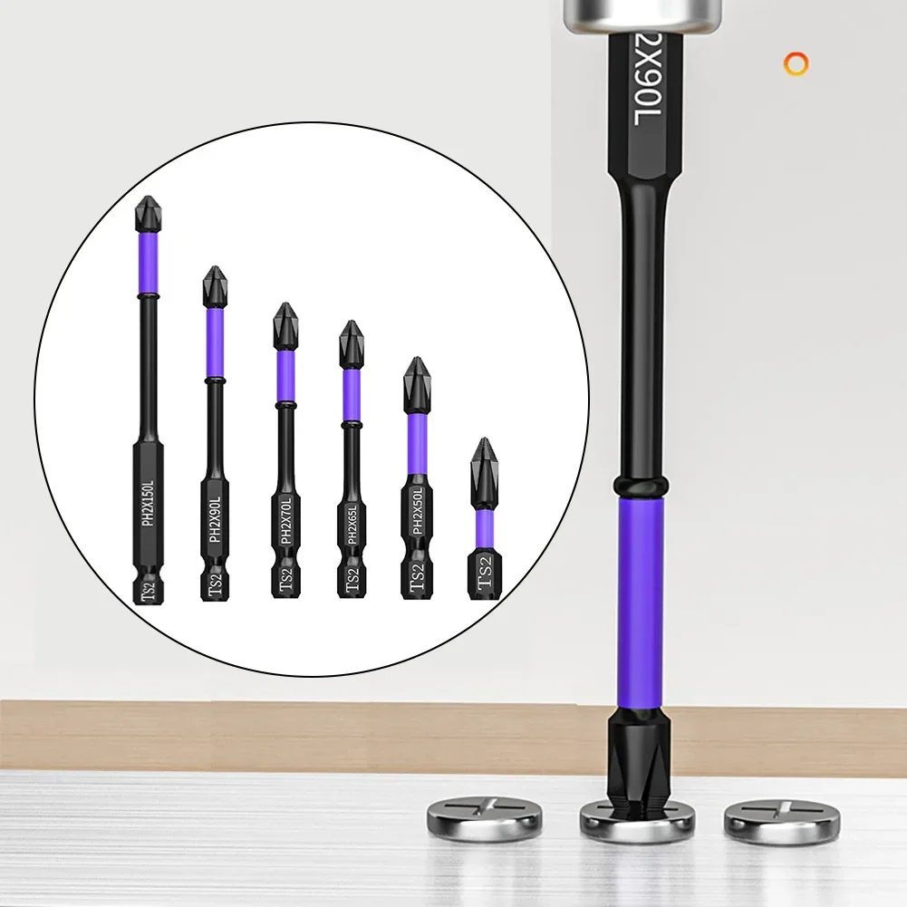 1pc ph2 magnetiske skrutrekkere med batchhode og krysshardhet, slagbor, 25/50/65/70/90/150mm sklisikre skrutrekkerbits