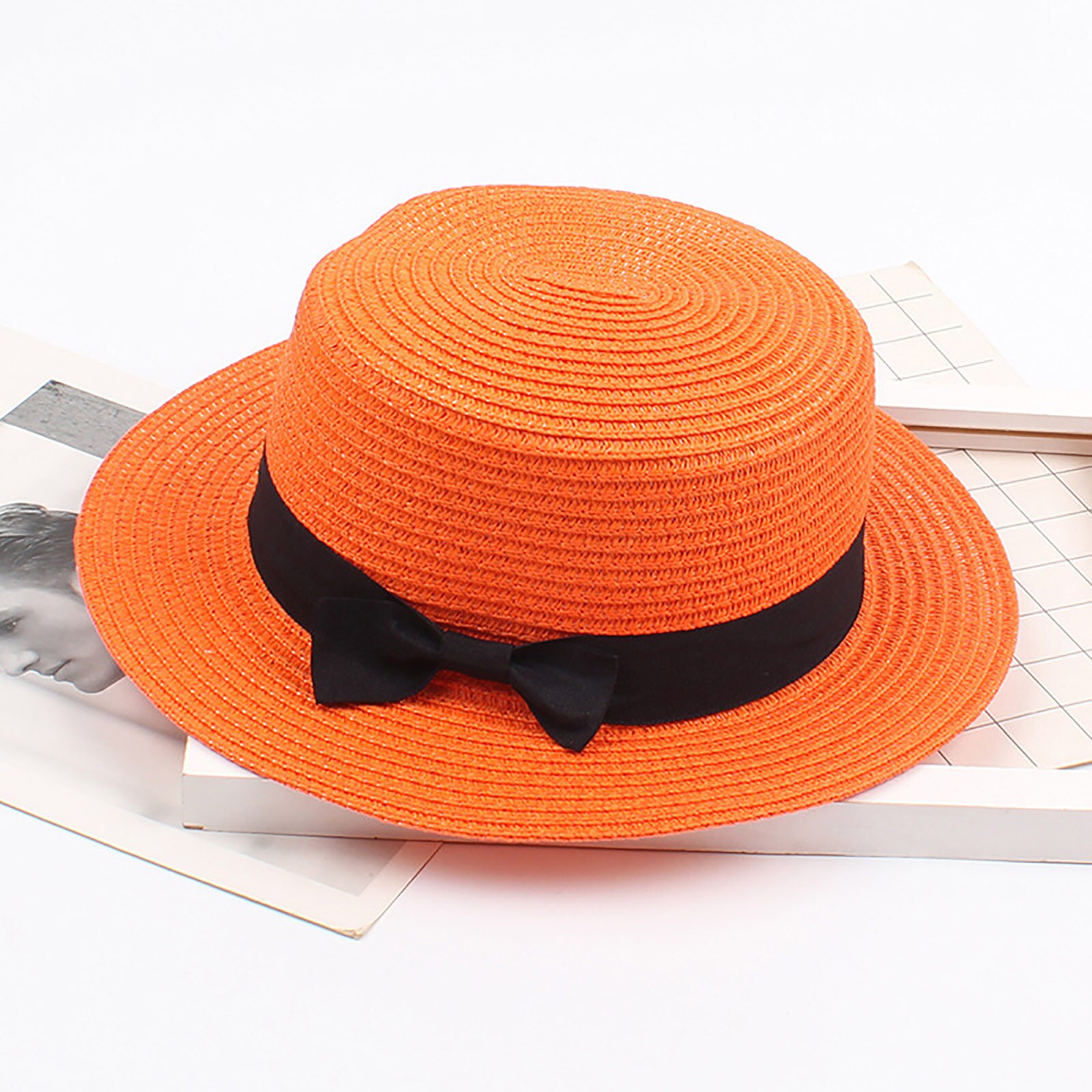 25# Women Girls Caps Boho Sun Beach Straw Hats Wide Brim Summer Caps Parent-child Girls Ladies Sun Hats Bow Hat: OR