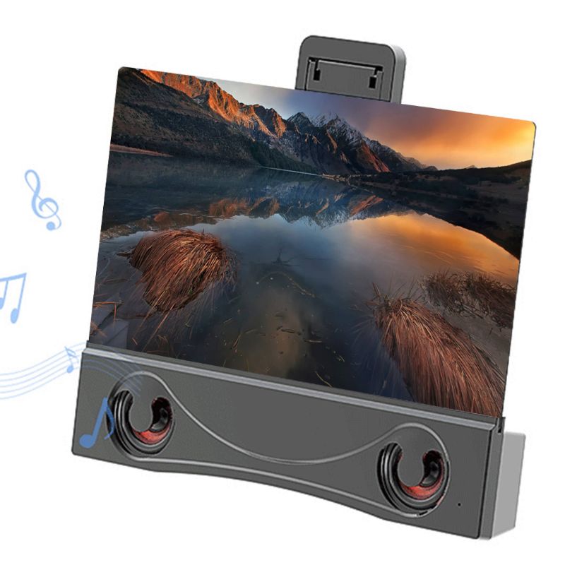 MOLA 12 inch Mobile Phone 3D Screen Video Magnifier Folding Curved -HD Movie Amplifying Projector Stand Bracket with Speaker