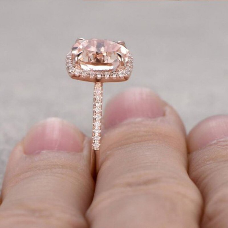 Luxe Champagne Crystal Wedding Ring Rose Goud Kleur Zirconia Engagement Rings Voor Vrouwen Femme Sieraden