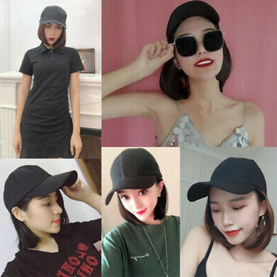 Benehair Afneembare Korte Rechte Bob Haar Zwarte Baseball Cap Haar Pruik Synthetische Pruik Cap Haar Hittebestendige Vezel Outdoor